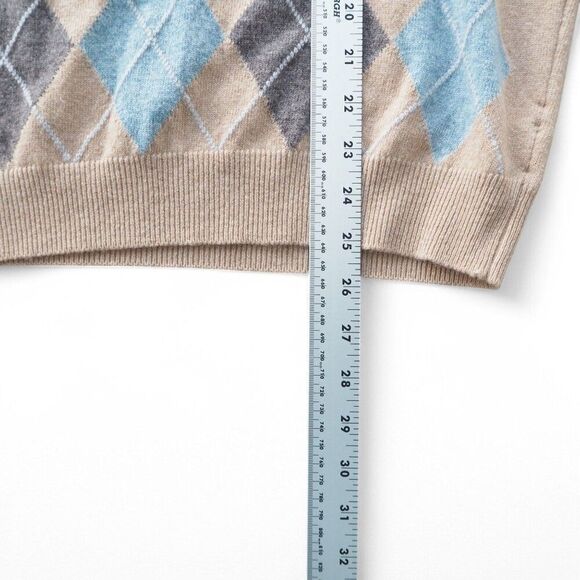 Scott & Charters Lambswool Argyle Sweater Vest Made in Scotland Beige Men's M - Picture 8 of 8